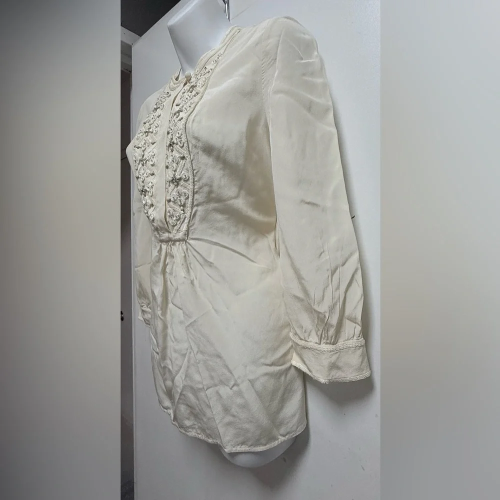 Tory Burch Cream Floral Embroidered Blouse Size 6